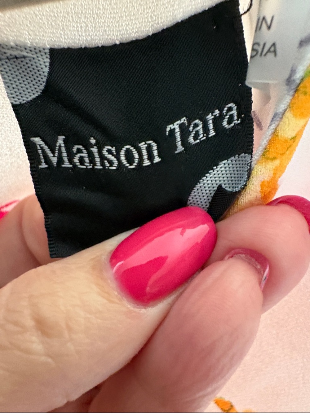 Maison Tara White Midi Dress with Pink & Yellow Floral Print - Picture 5 of 6